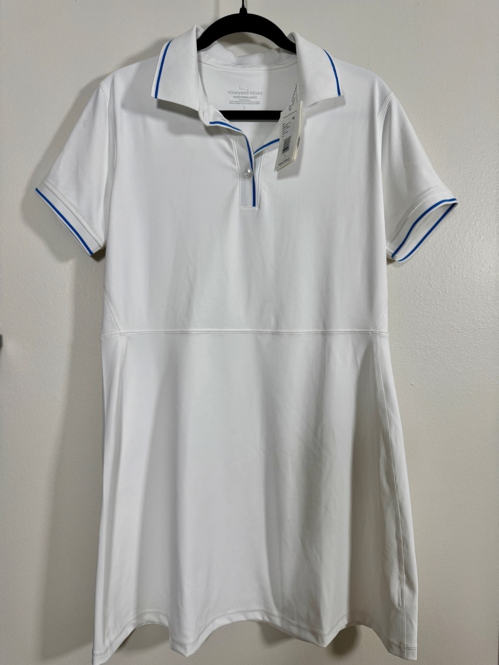 Vineyard Vines Performance Polo Dress White Blue Trim Size L NWT